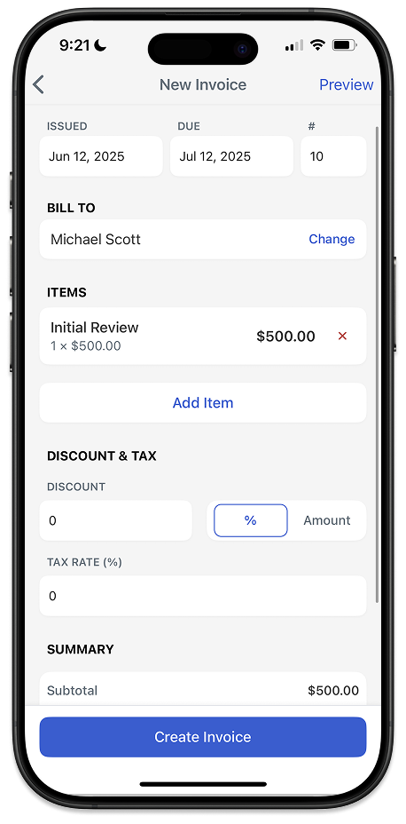 Accountly invoicing app on iPhone