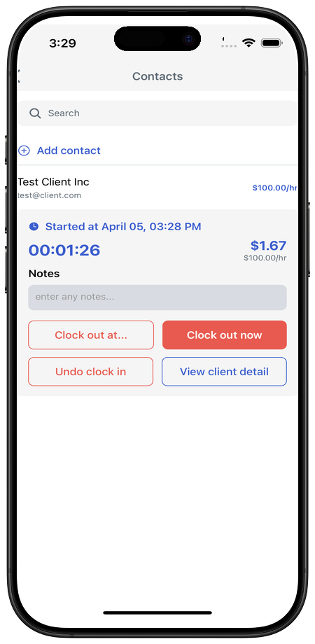Time tracking timer on iPhone