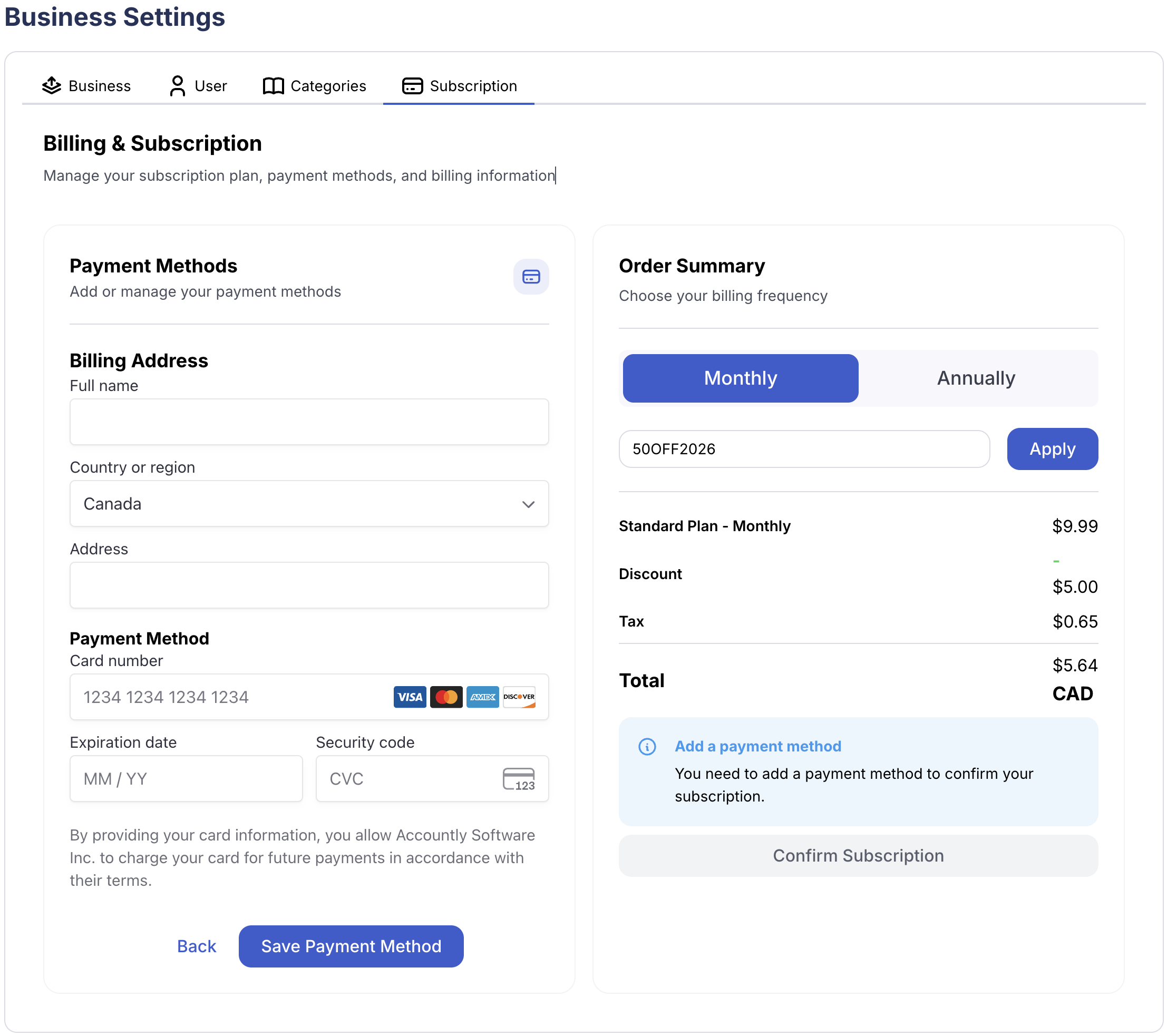 Coupon code entered in the Order Summary panel